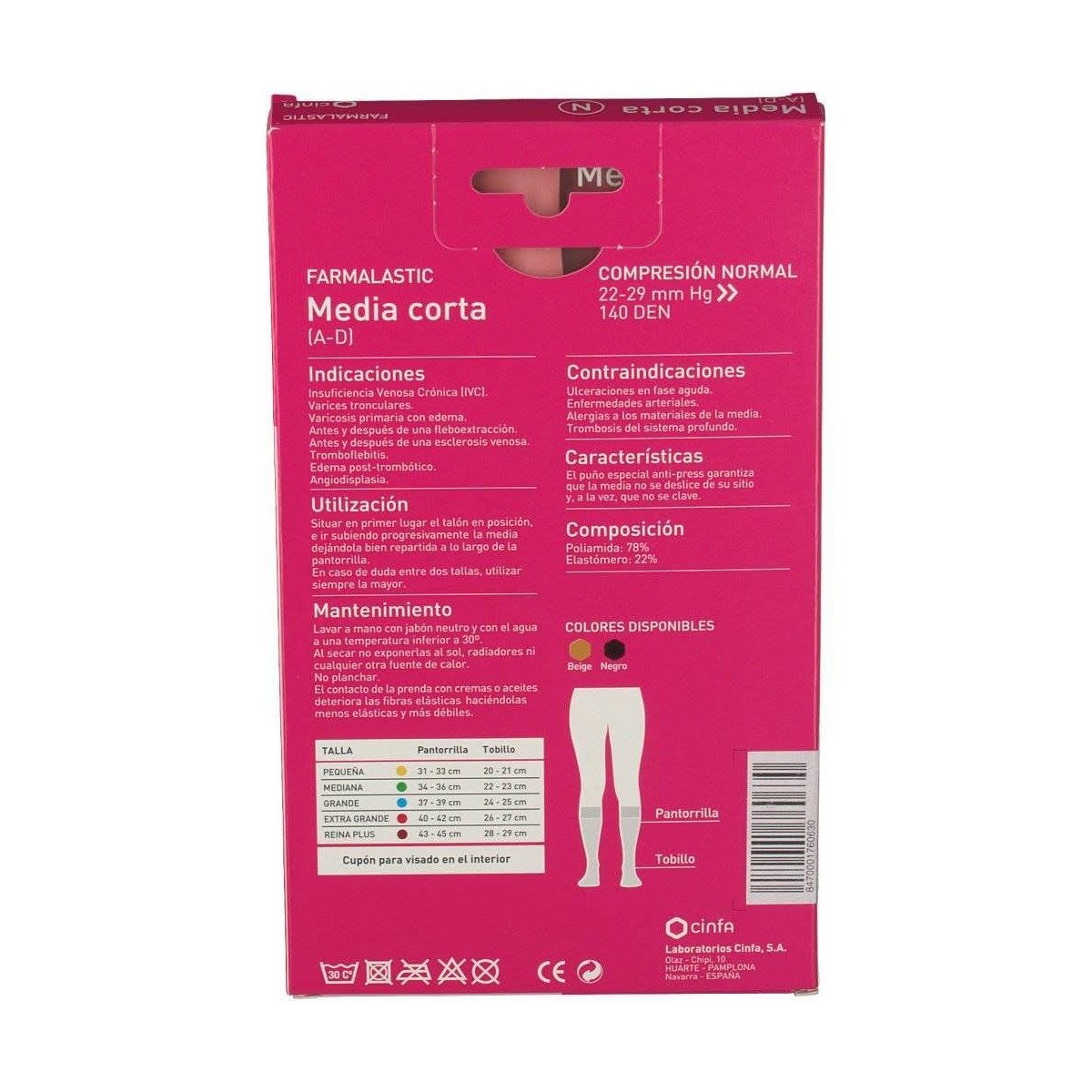 farmalastic media corta compresion normal negra reina plus