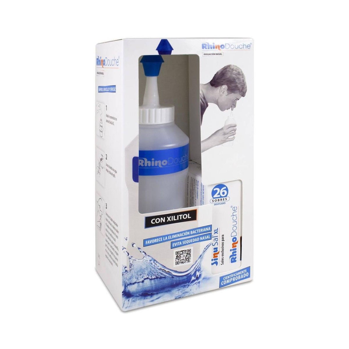 rhinodouche pack irrigador 500 ml sinusal 26 sobres