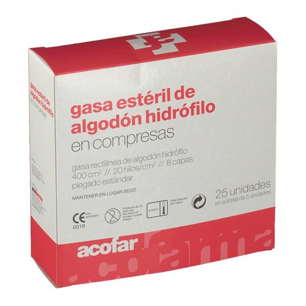 acofar gasa esteril algodon hidrofilo en compresas 25 unidades