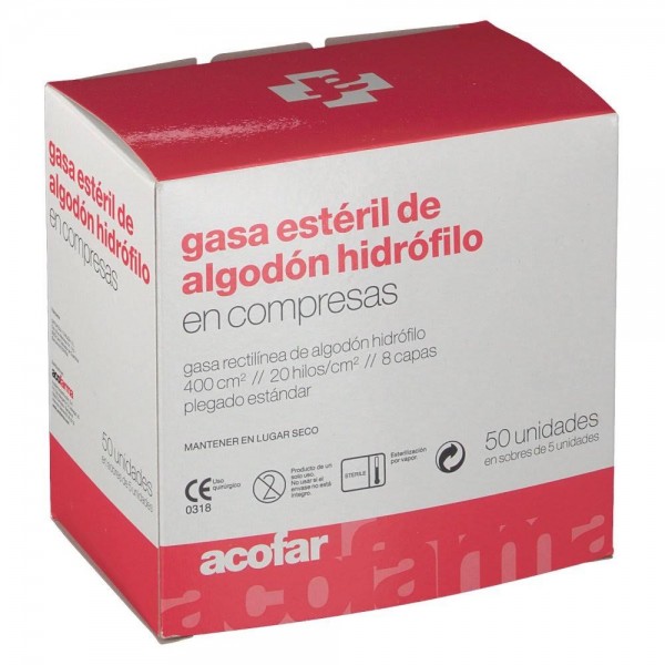 acofar gasa esteril de algodon hidrofilo en compresas 50 u